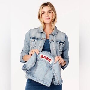 Ingrid & Isabel SET of 2 Light Blue Denim Jackets with ‘Mama’ and 'Babe' Patches